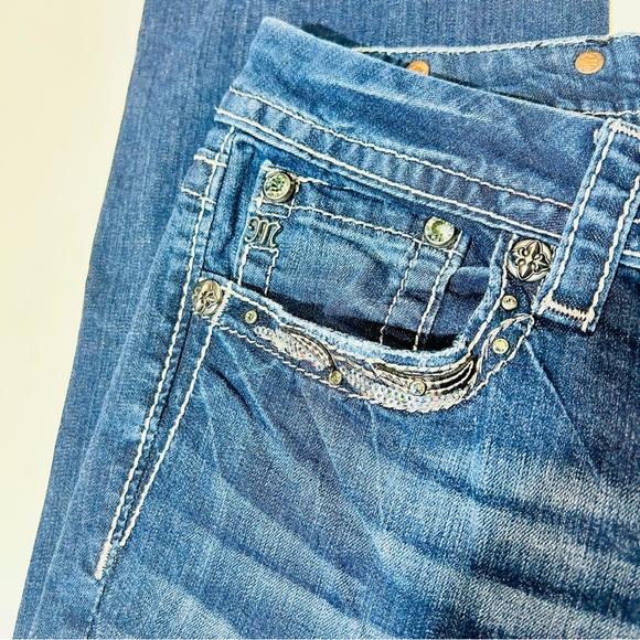 Miss Me jeans Signature Cropped Straight jeans embellished pockets women Size 32 - Picture 7 of 12